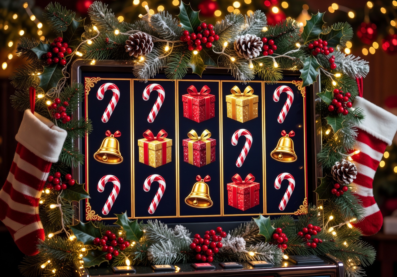 Christmas slot game preview showing festive decorations and holiday symbols